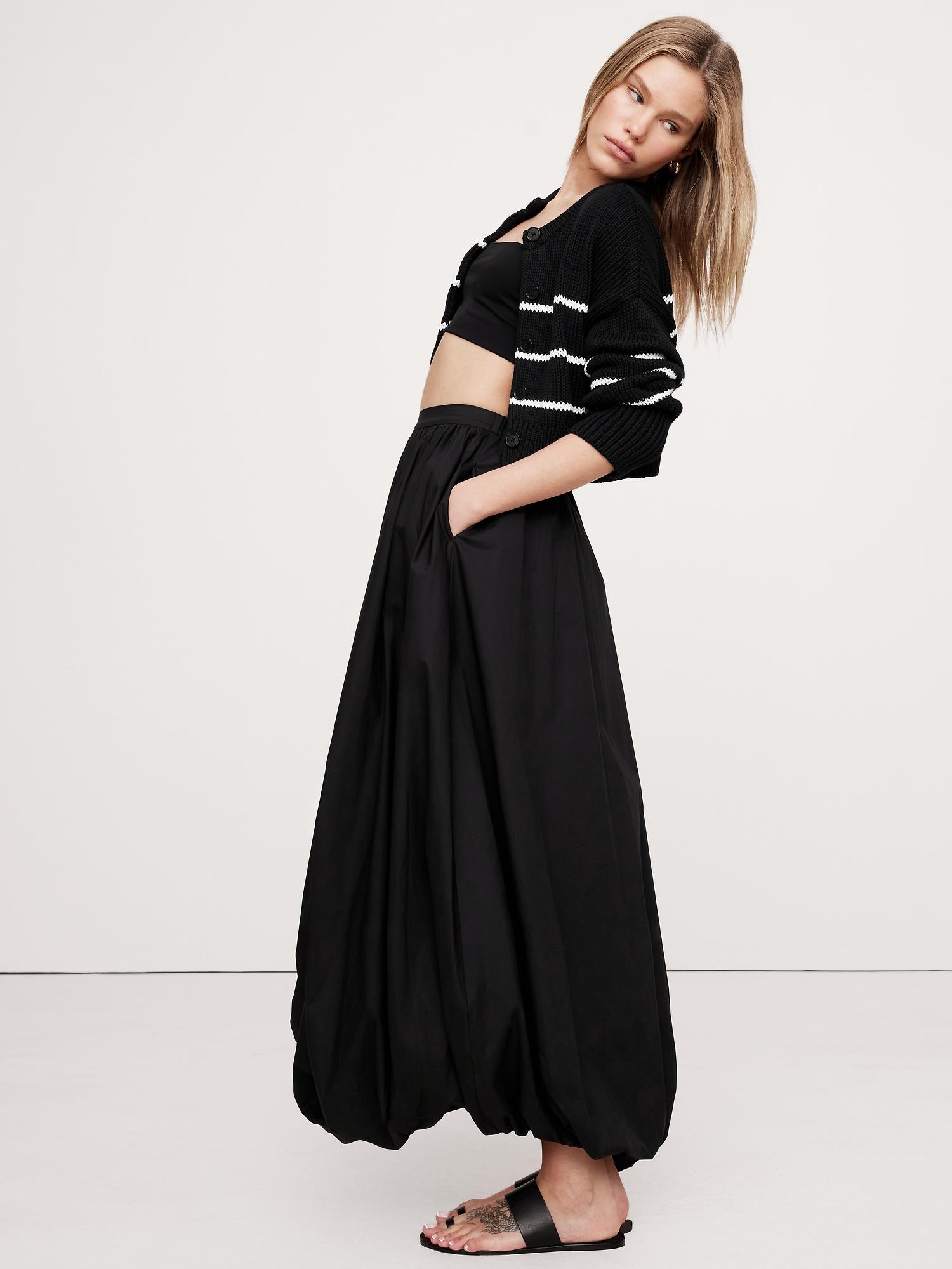 Cotton Poplin Bubble-Hem Maxi Skirt Product Image