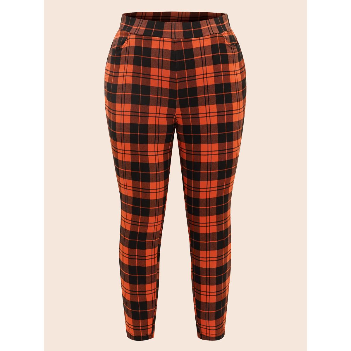 Plus Size Stretchy Plaid Lounge Leggings Women Brightorange Elegant Medium stretch Skinny Mid Rise Everyday Leggings BloomChic 22-24/3X Product Image