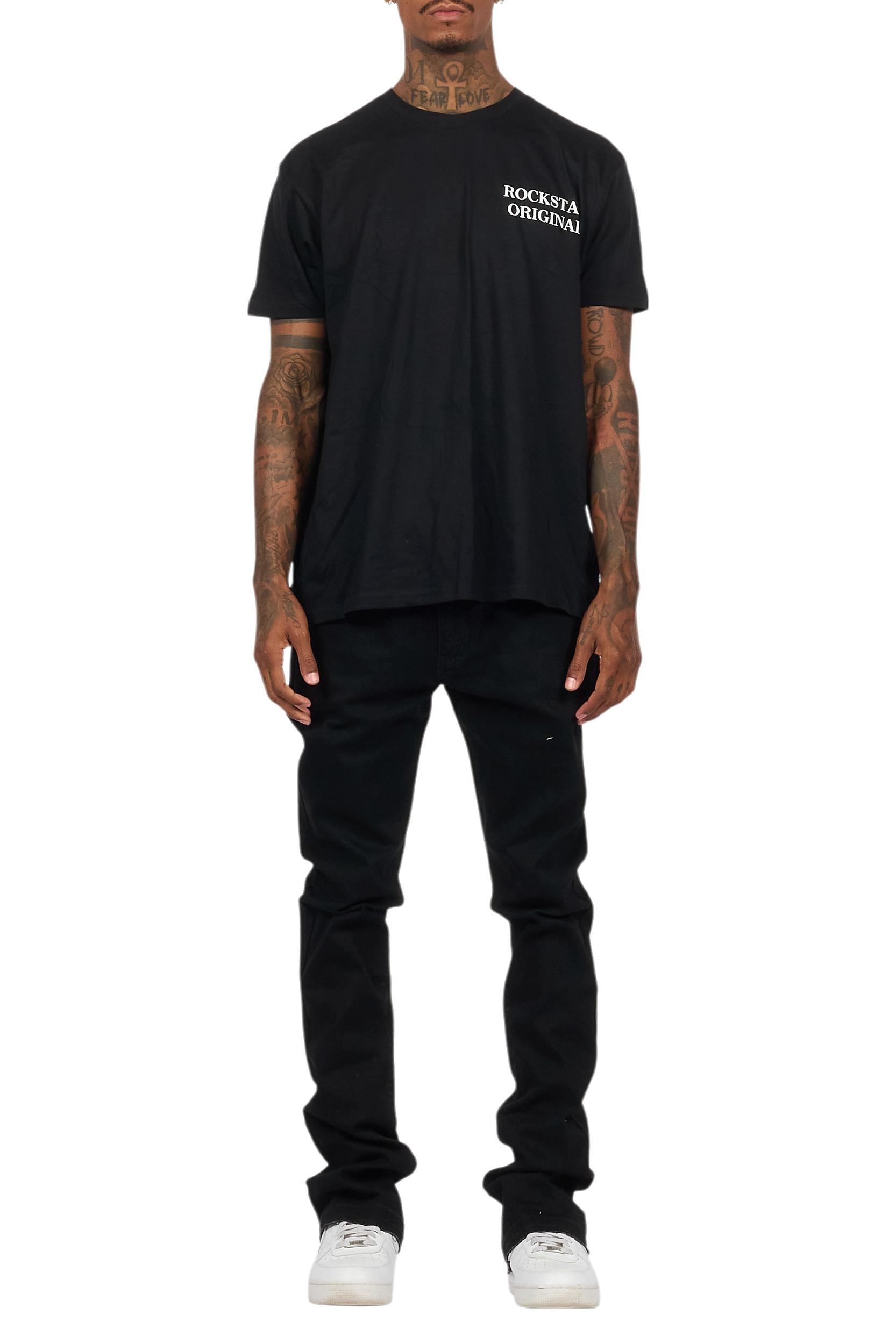 Drako Black/White Oversized Graphic T-Shirt/Dag Stacked Flare Jean Set Male Product Image
