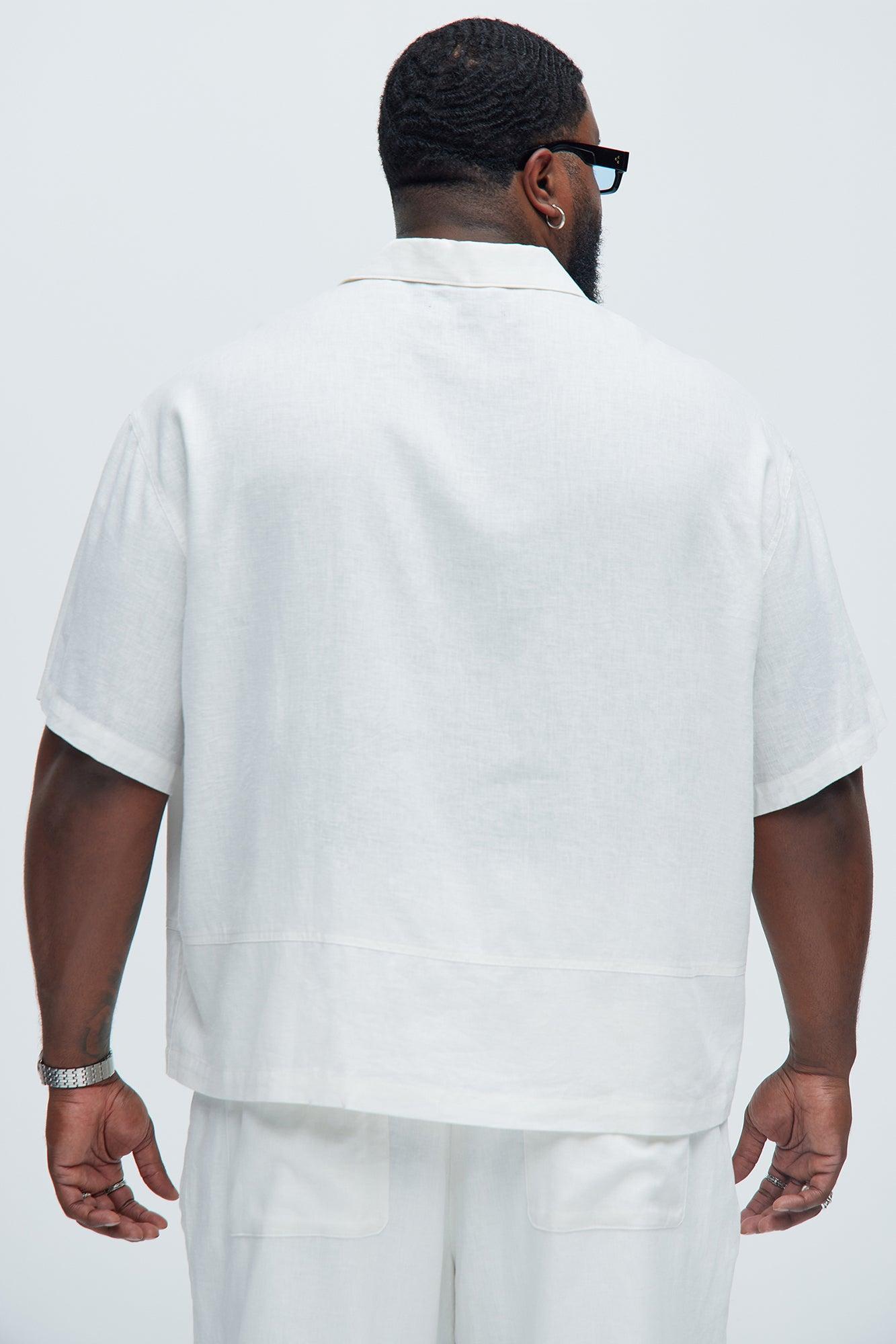 Bahamas Linen Cuban Boxy Shirt - White Product Image