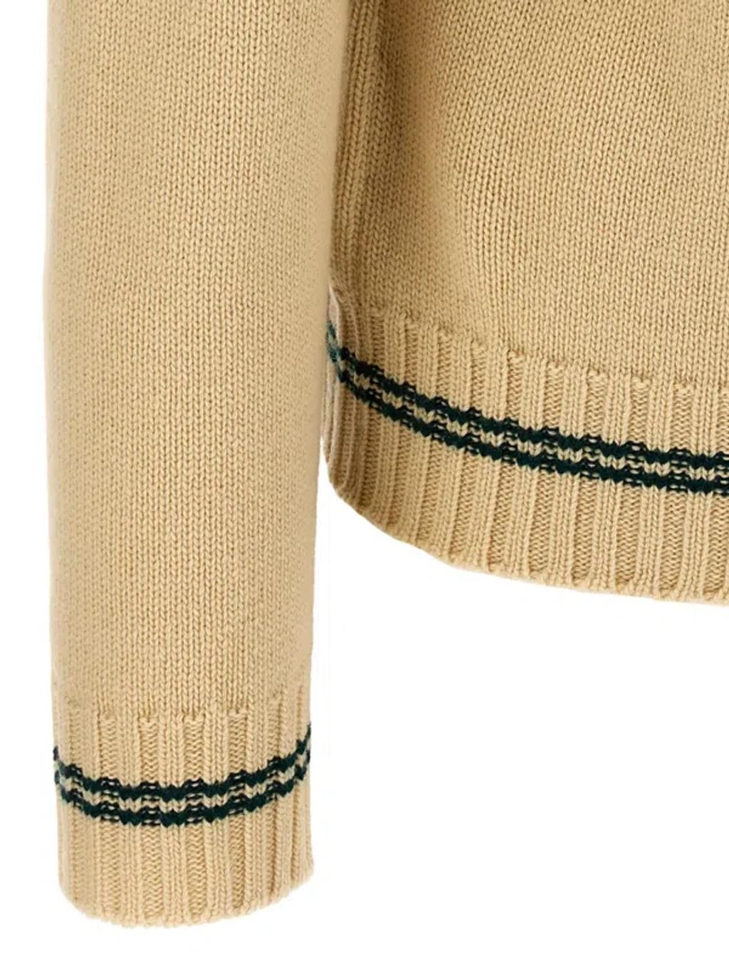 VALENTINO Embroidered V-neck Crewneck Sweater With Ribbed Trim In White Product Image