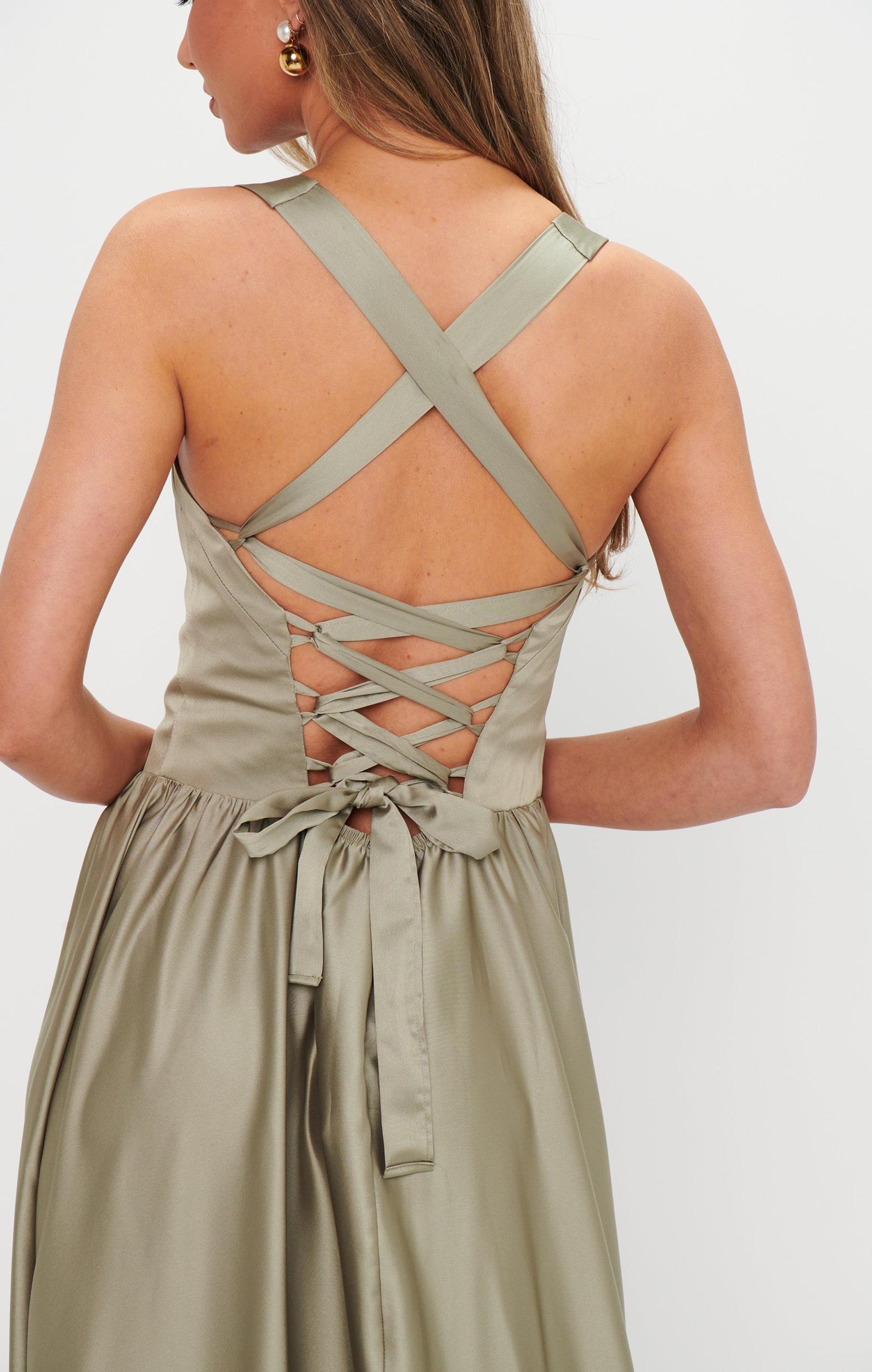 Abigail Maxi Dress ~ Moss Green Luxe Satin Product Image