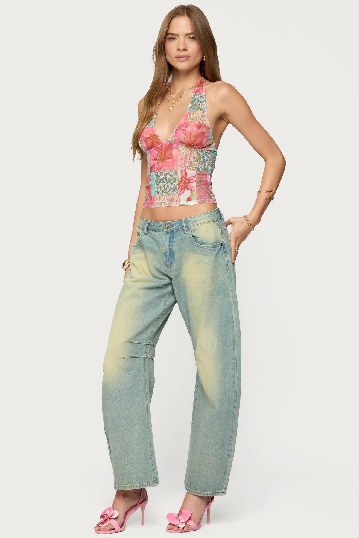 Catie Printed Mesh Halter Top Product Image
