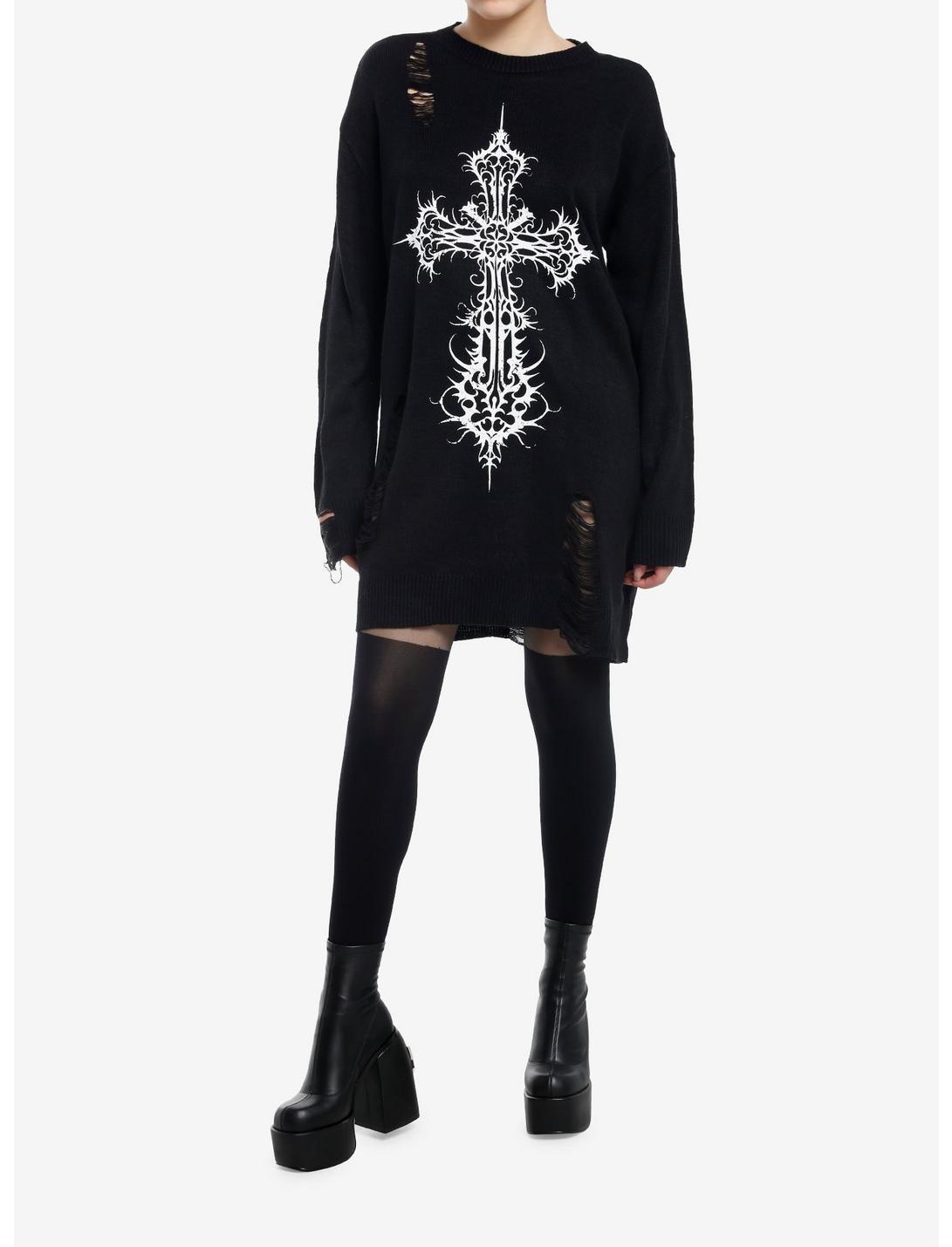 Cosmic Aura Gothic Cross Distressed Sweater Dress Product Image