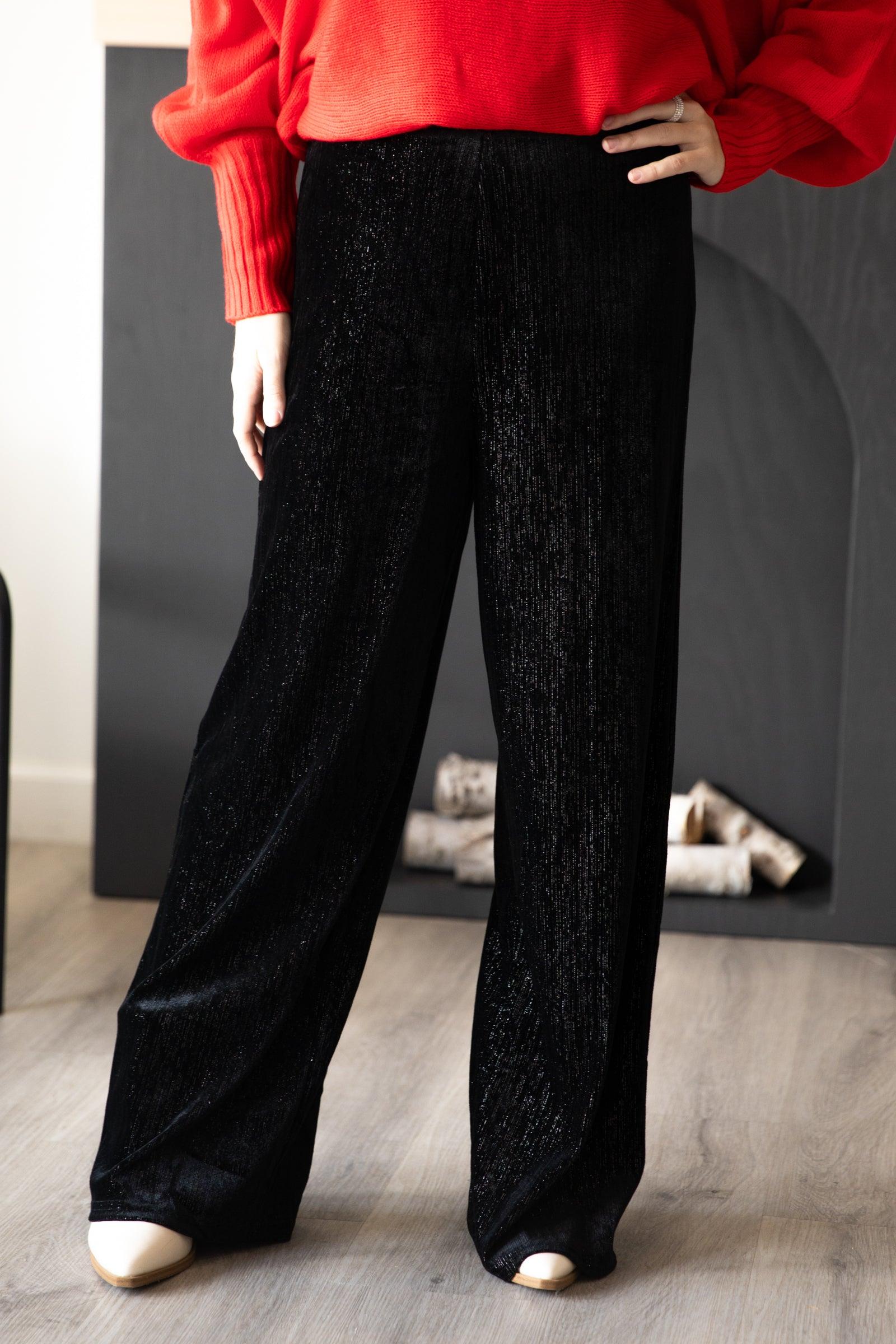 Black Velvet Wide Leg Pants With Lurex Product Image