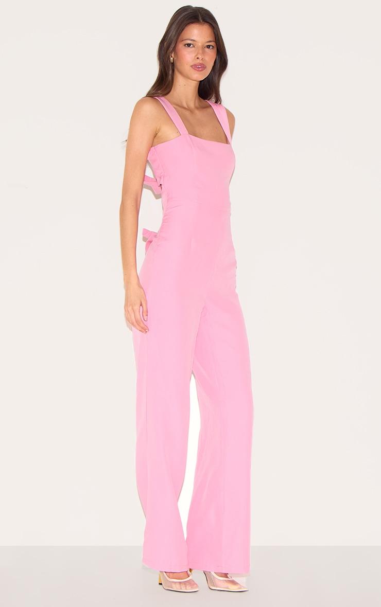 Pink Woven Cut Out Bow Detail Jumpsuit Product Image