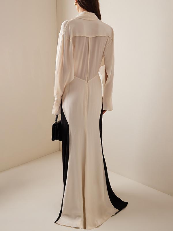 Long Sleeves Loose Contrast Color V-Neck Evening Dresses Maxi Dresses Product Image