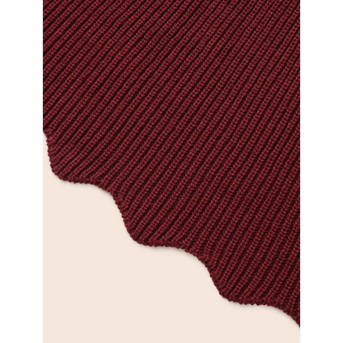 Plus Size Plain Textured Scalloped Trim Pullover Deepred Women Timeless Bodycon Long Sleeve Round Neck Elegant Pullovers BloomChic 18-20/2X Product Image