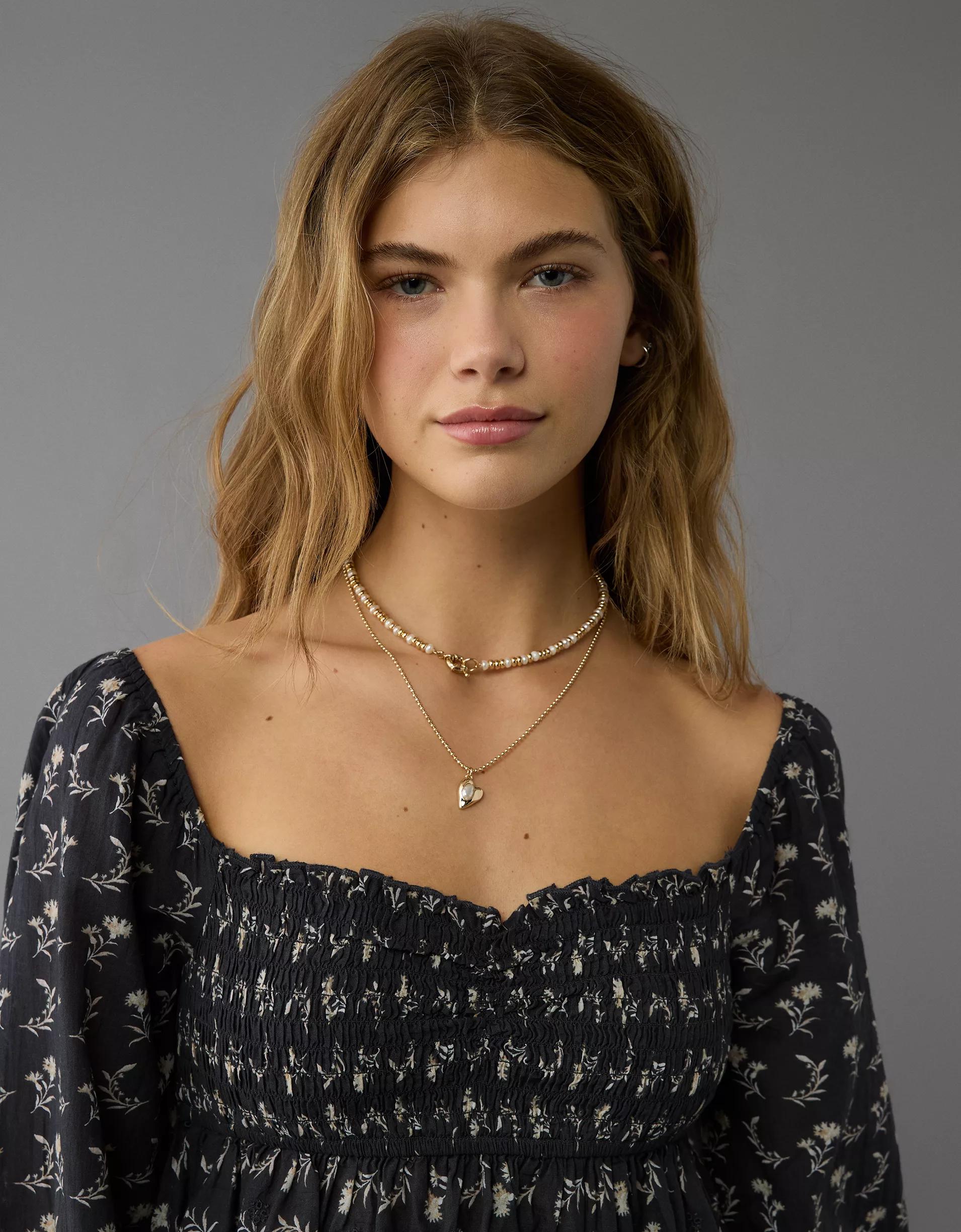 AE Long-Sleeve Smocked Babydoll Blouse Product Image