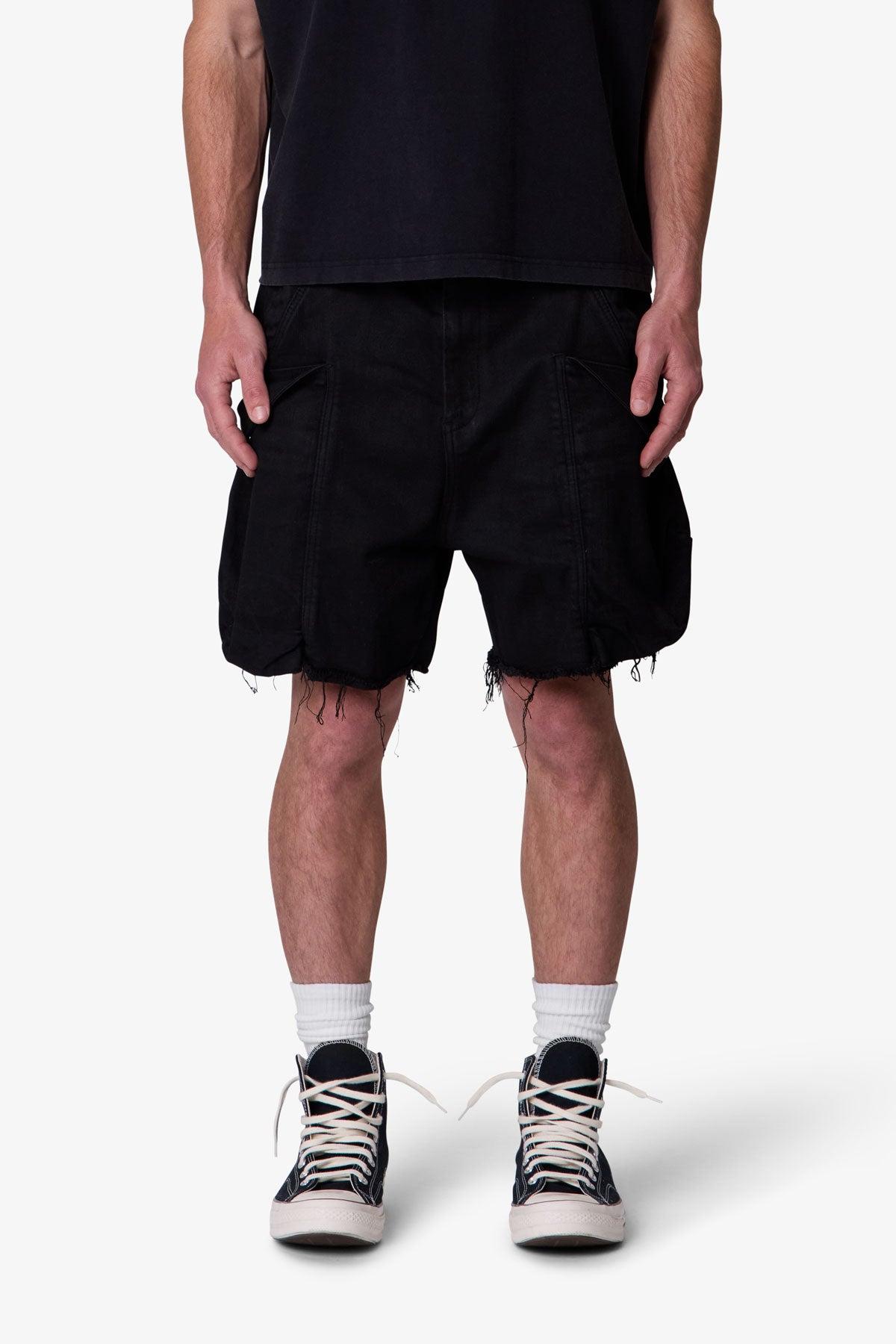 Roughed Pocket Cargo Shorts - Black Product Image
