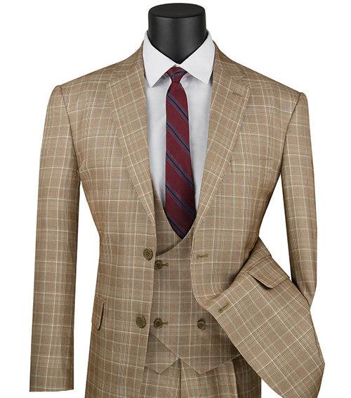 Renaissance Collection - Regular Fit Glen Plaid 3 Piece Suit Camel Product Image