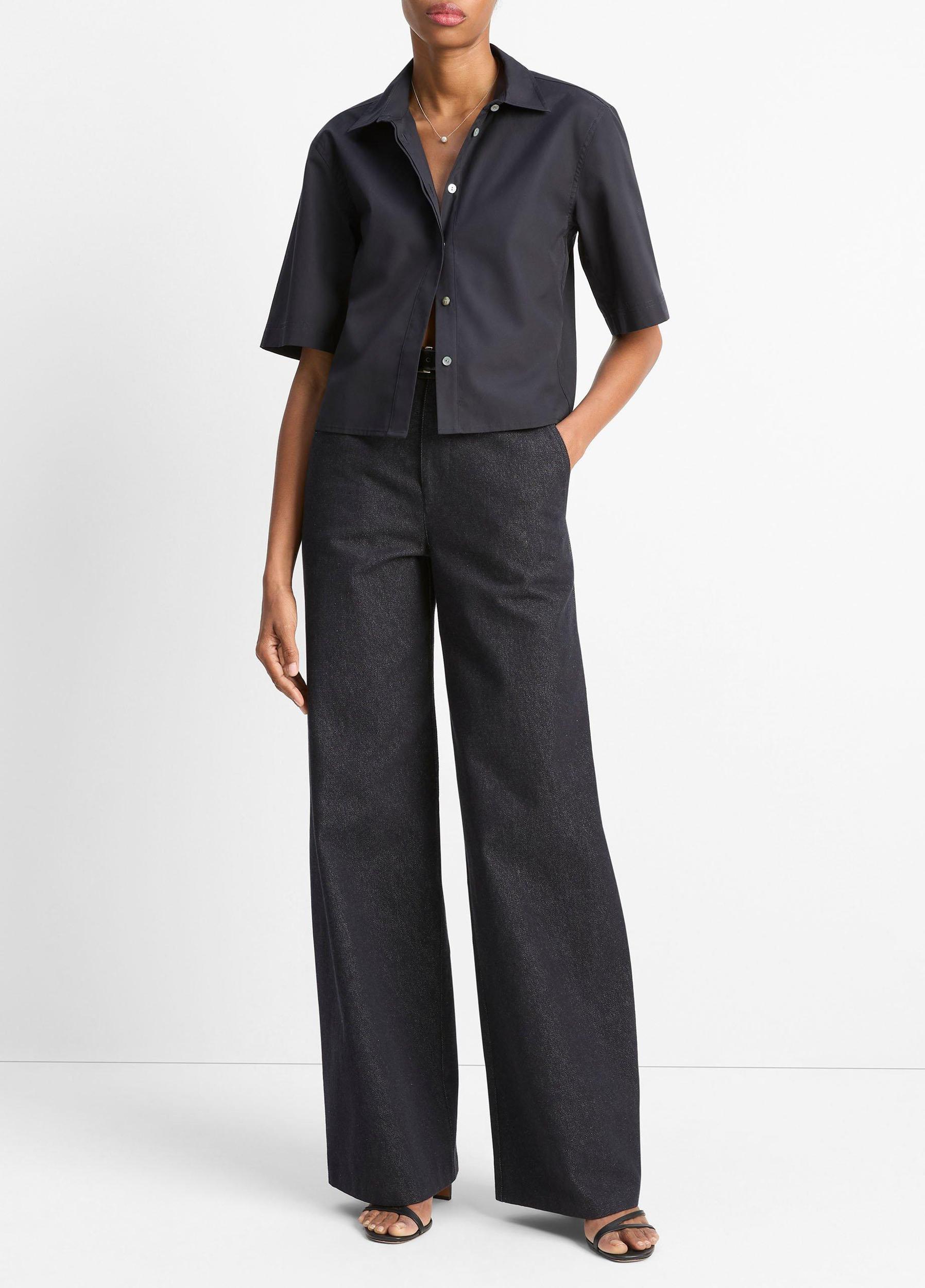 Cotton Short-Sleeve Cropped Shirt Product Image