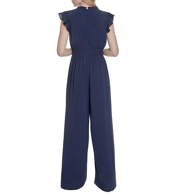 Vince Camuto Crepe V-Neck Ruffle Sleeve Jumpsuit Product Image