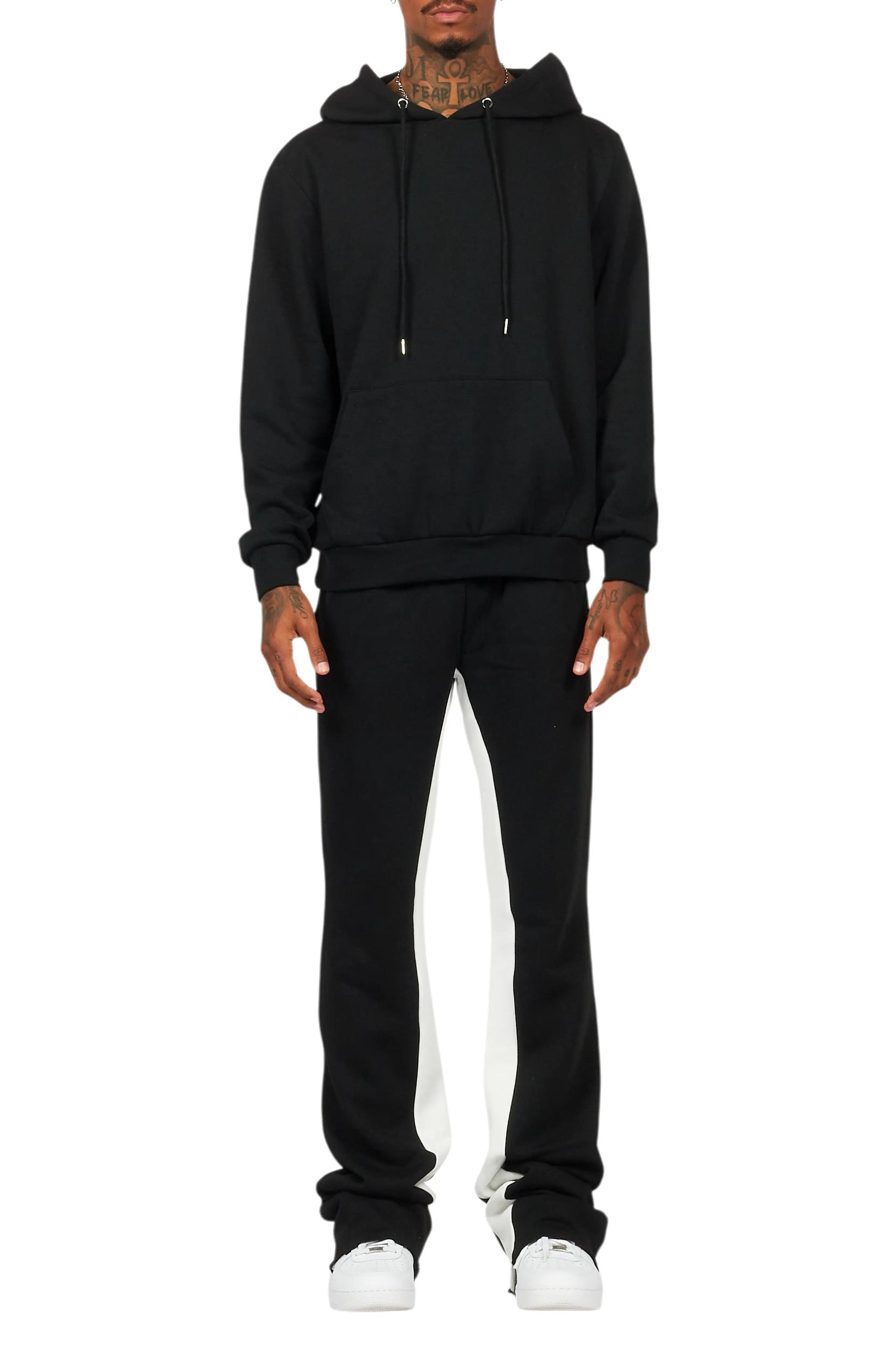 Basic Black/White Hoodie/Baggy Track Pant Set Male Product Image