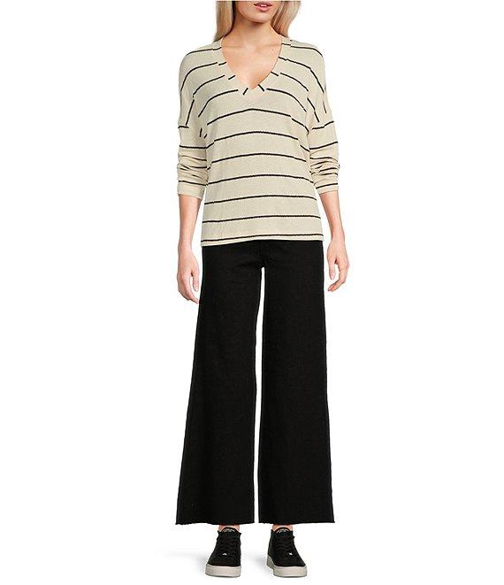 Blu Pepper Stripe V-Neck Drop Shoulder Long Sleeve Knit Top Product Image