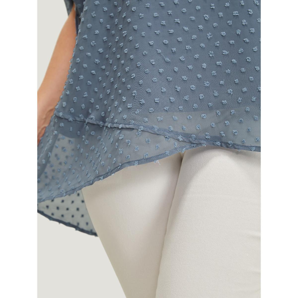 Plus Size Stone Polka Dot Crossover Hem Mesh Cuffed Sleeve Notched Blouse Women Office Half Sleeve Notched collar Dailywear Blouses BloomChic 10/M Product Image