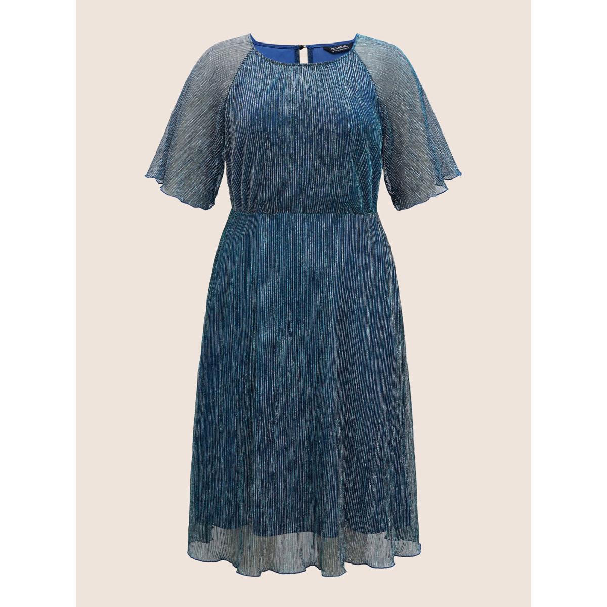 Plus Size Luxe Textured Flutter Sleeve Midi Dress Indigo Women Elegant Texture Round Neck Half Sleeve Curvy BloomChic 14-16/1X Product Image
