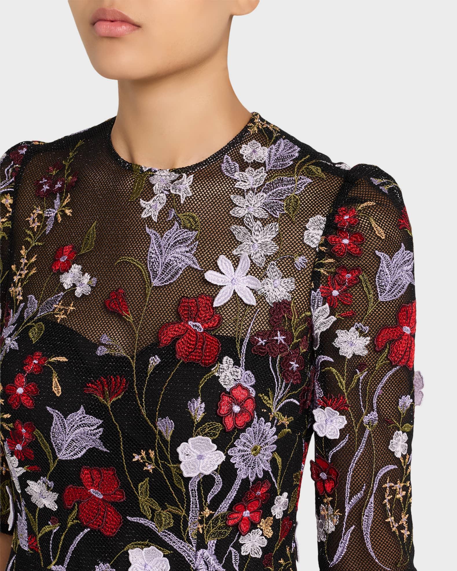 Floral-Embroidered Shimmer Mesh Gown Product Image