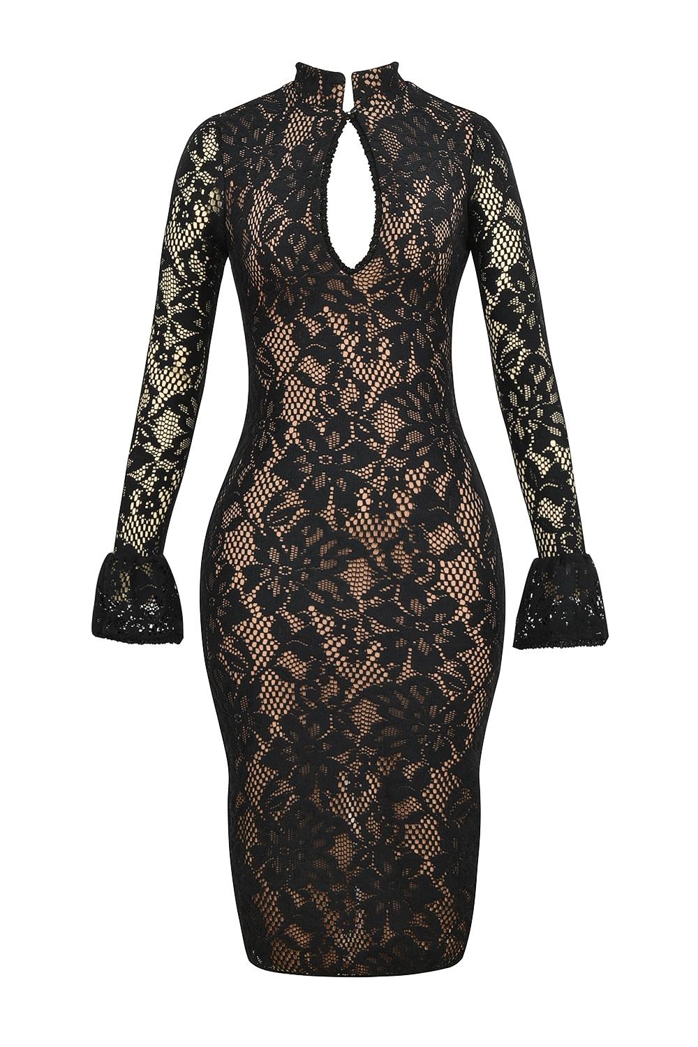 Pierette  black lace midi dress Product Image