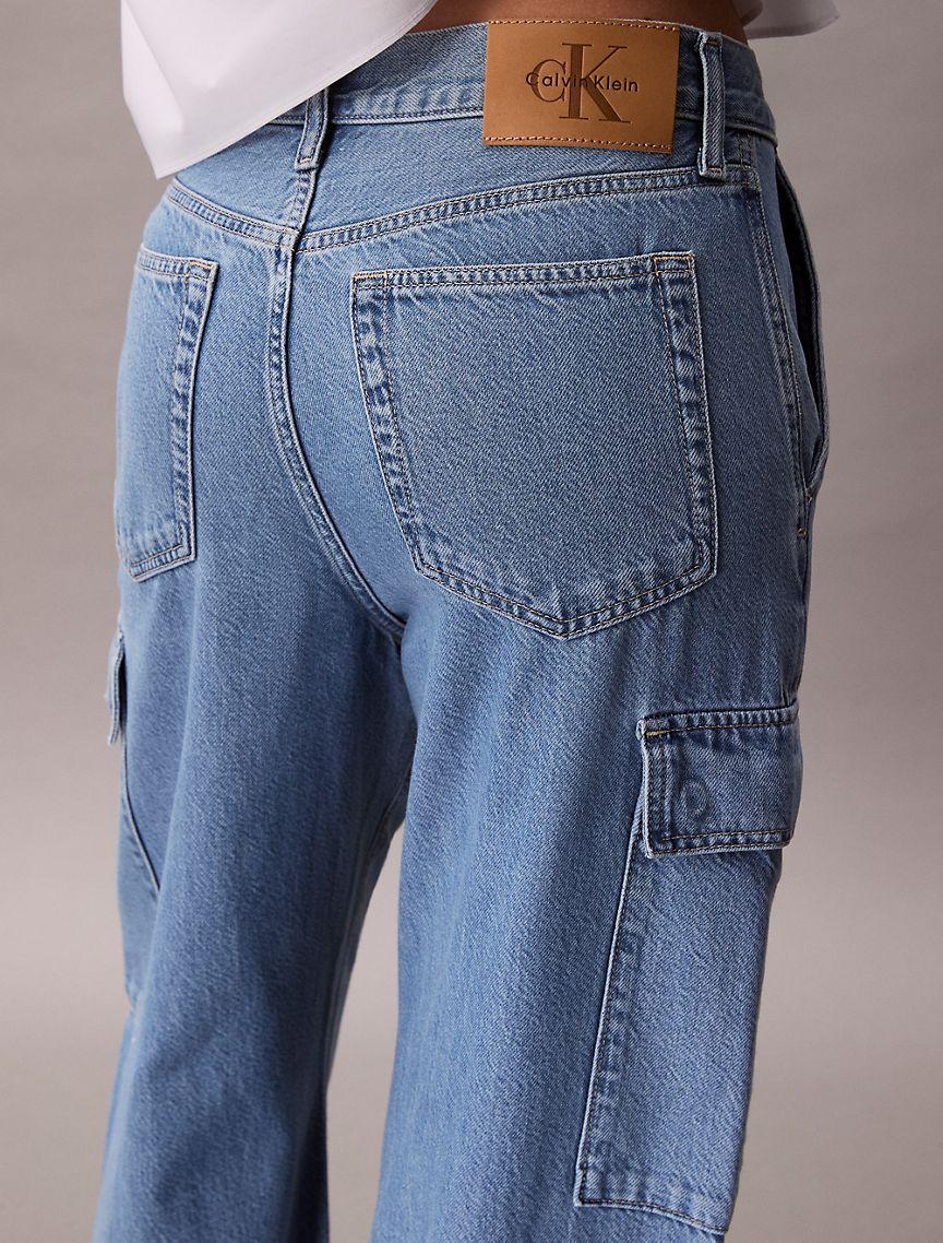 Tencel Blend Wide Leg Cargo Jeans Product Image