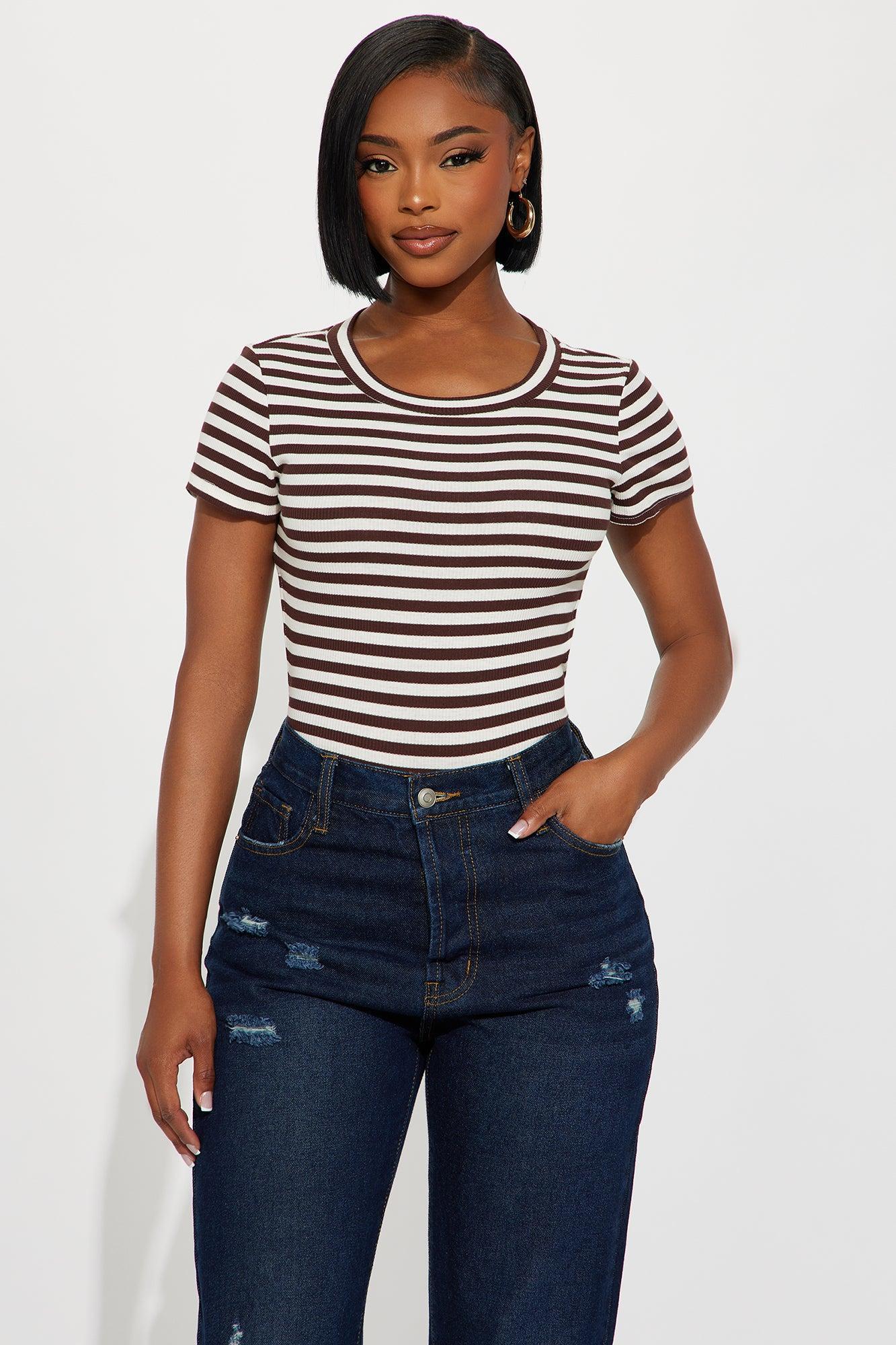 Kanoa Open Back Ribbed Bodysuit - Brown/combo Female Product Image