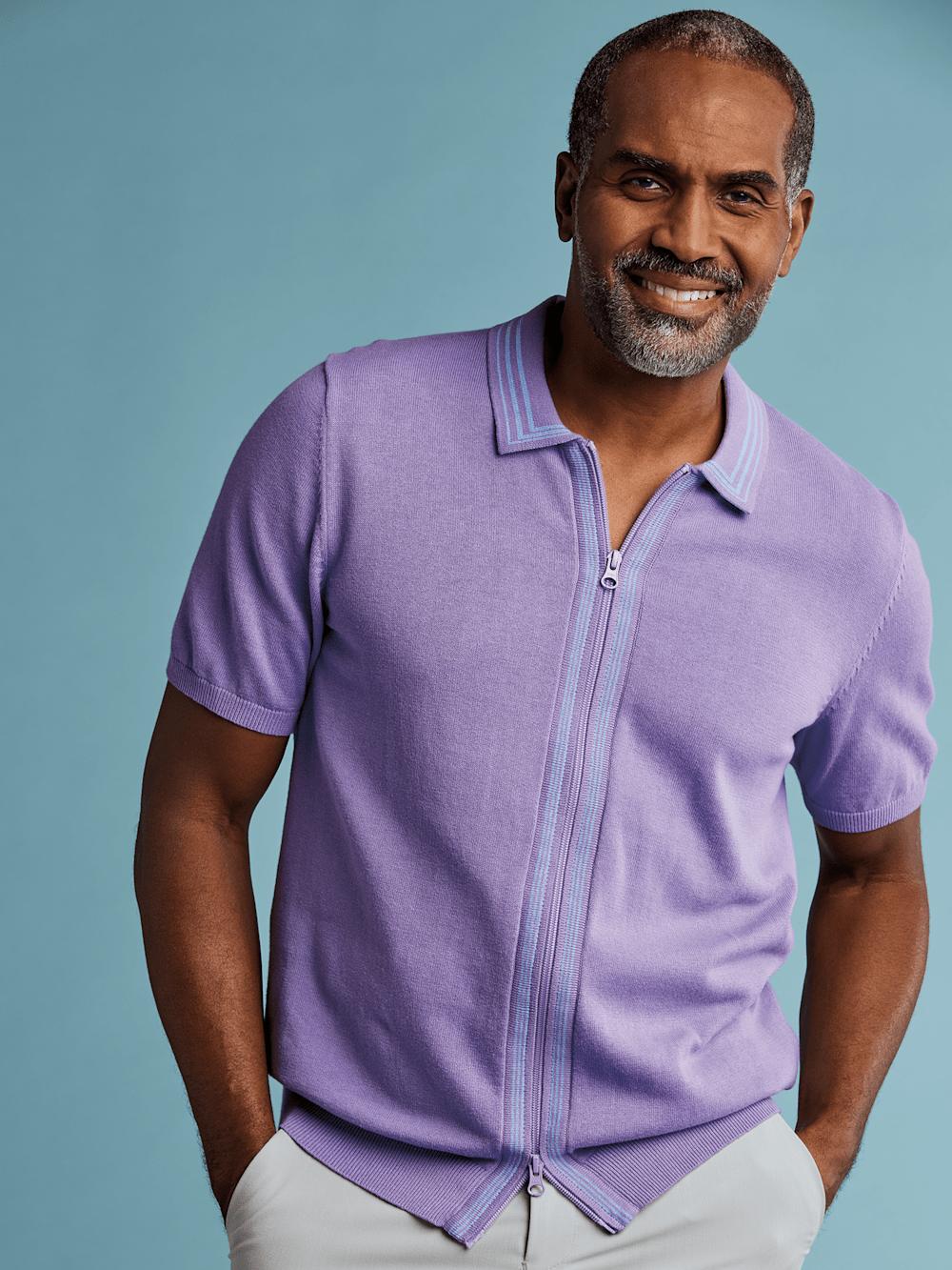 Cotton Full Zip Polo - Purple Product Image