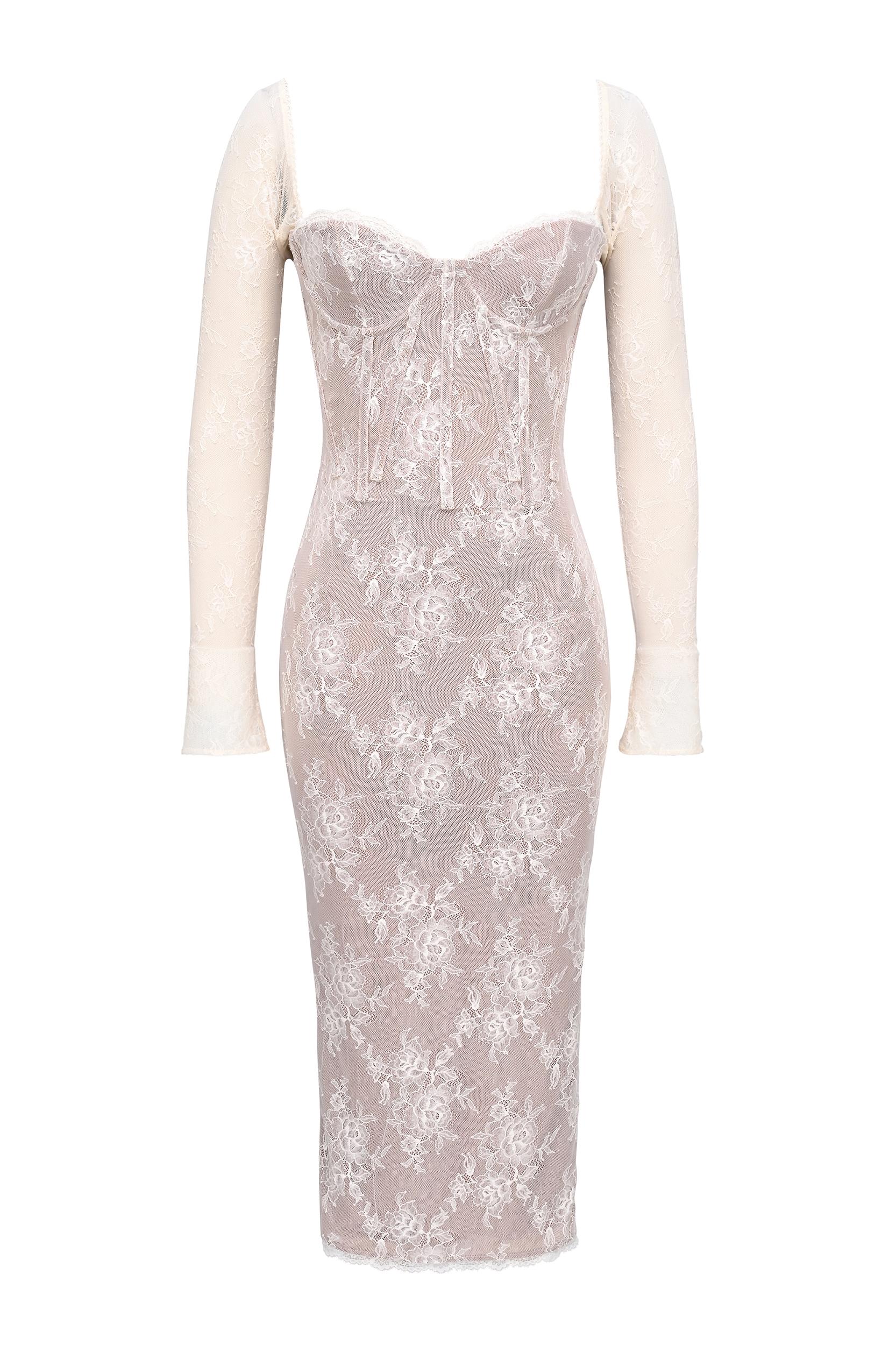 Saisha  ivory lace long sleeve midi dress - sale Product Image