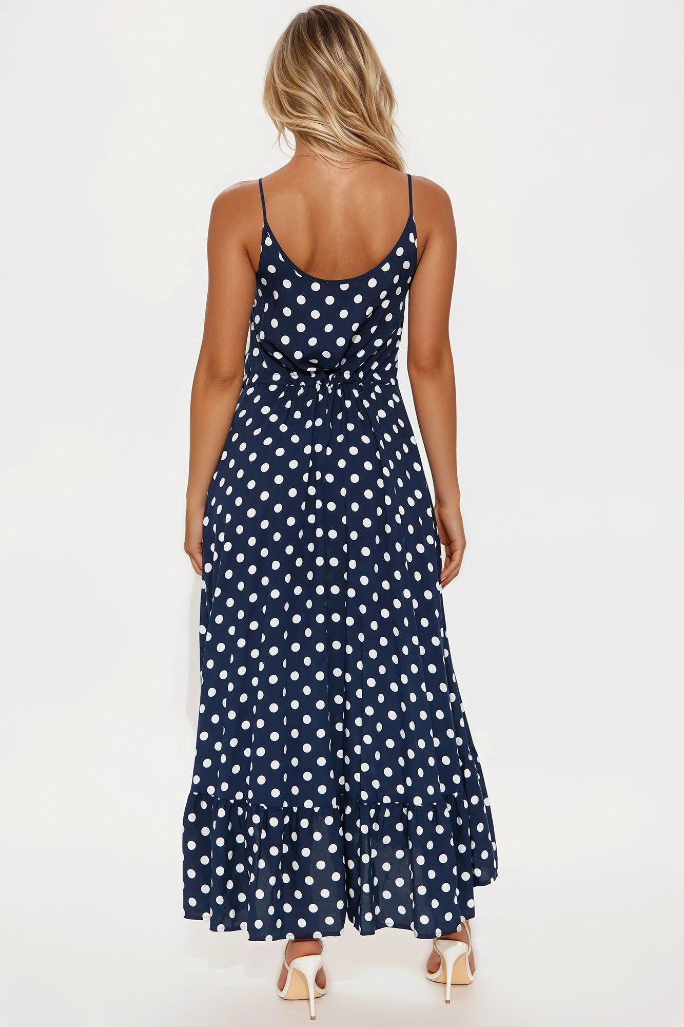 Daphne Polka Dot Midi Dress - Navy Product Image
