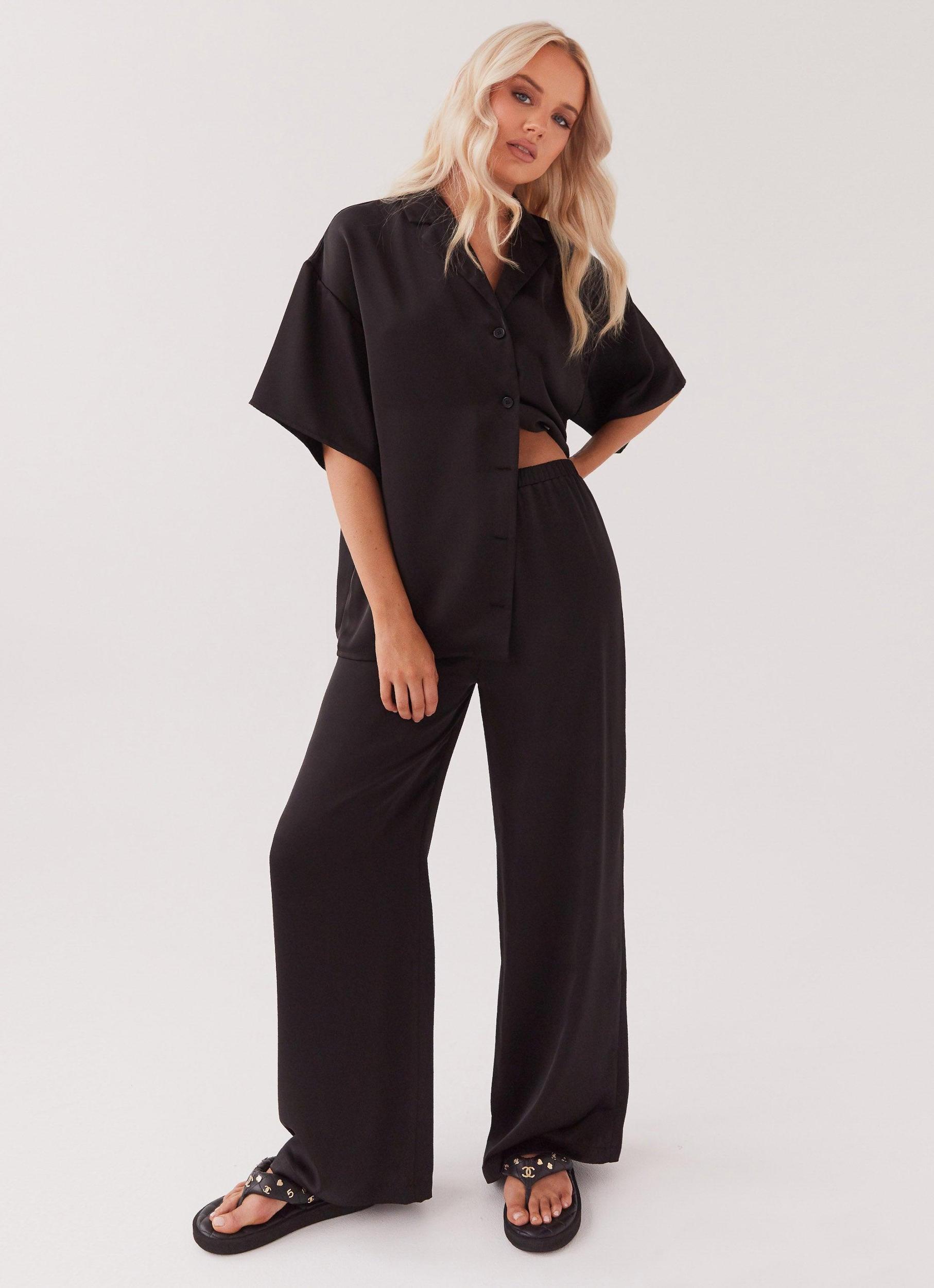 Palm Cove Satin Pants - Black Product Image