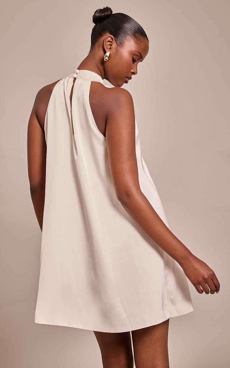 Cream Satin Halterneck Mini Shift Dress Product Image