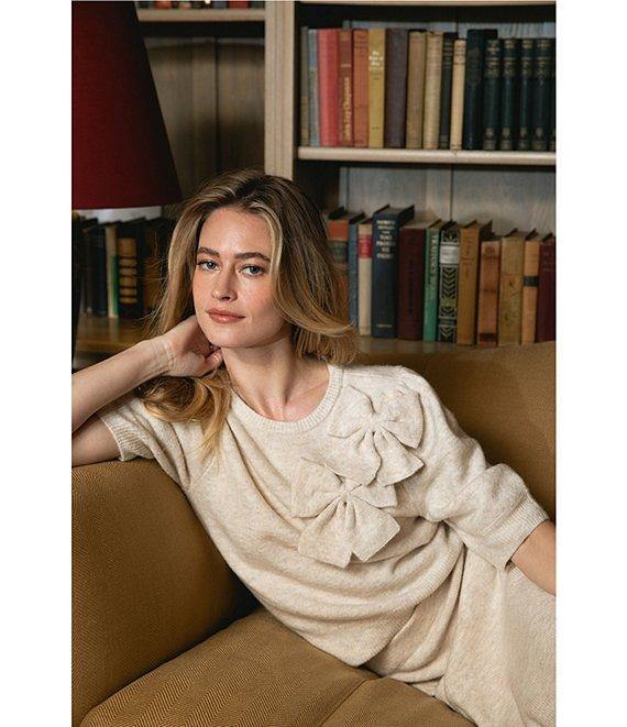 CeCe Round Neck Short Sleeve Bow Detail Coordinating Sweater Product Image