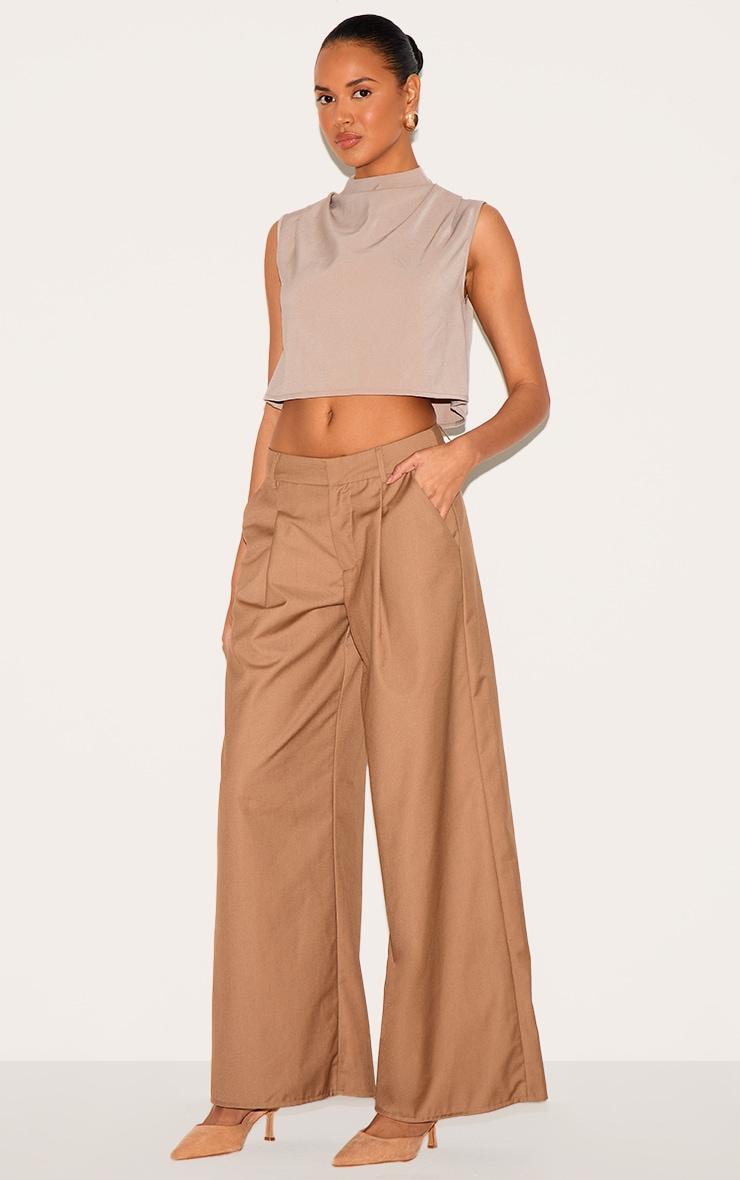 Mushroom Woven Pleated Boxy Top Product Image