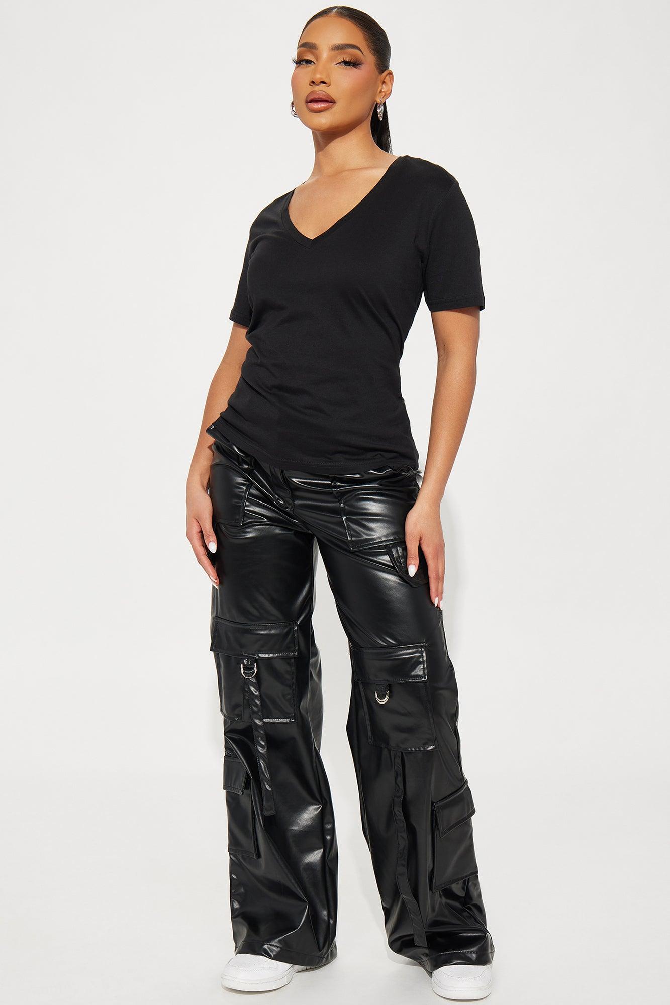 Ava V-Neck Tee - Black Product Image