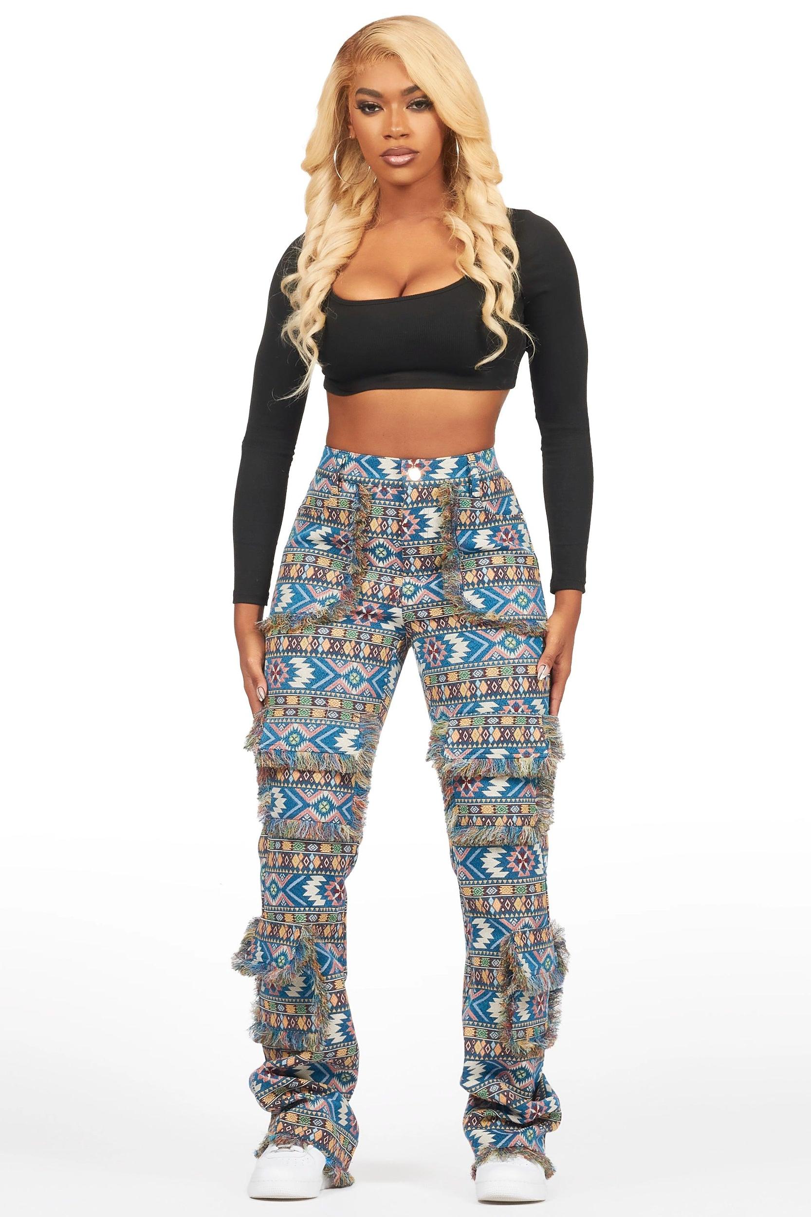 Ferlanda Blue Cargo Tapestry Stacked Pant Female Product Image