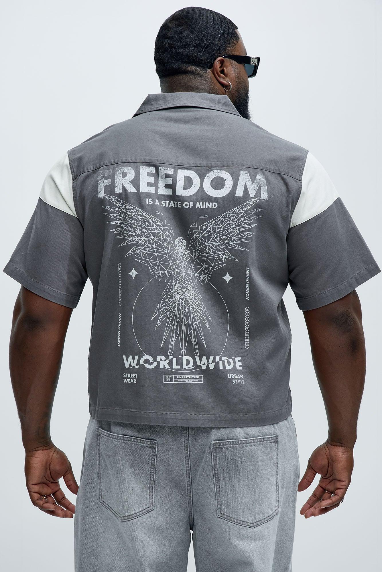 Freedom Graphic Cropped Shirt - Grey Product Image