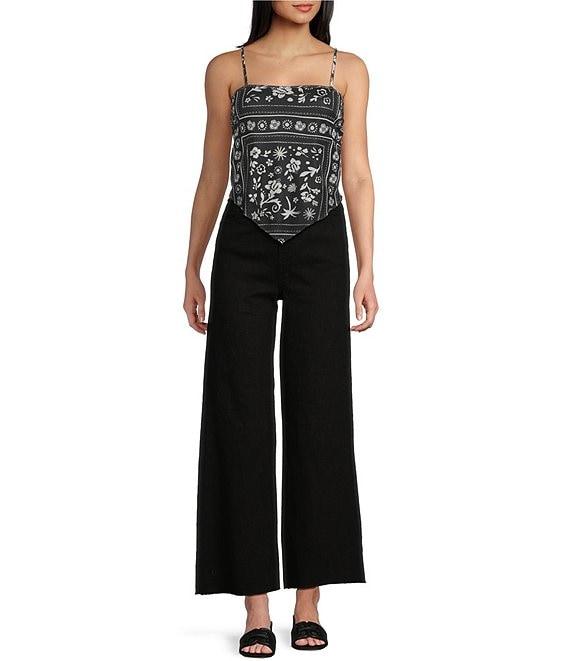 Honey & Sparkle Printed Mesh Handkerchief Hem Tank Top Product Image