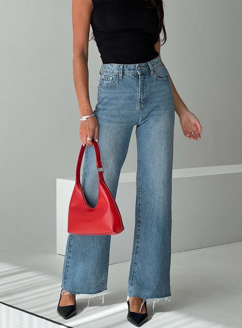 Henesey High Rise Straight Leg Jeans Mid Blue Wash Product Image