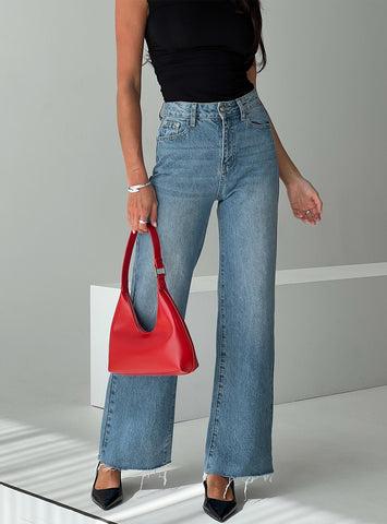 Henesey High Rise Straight Leg Jeans Mid Blue Wash Product Image