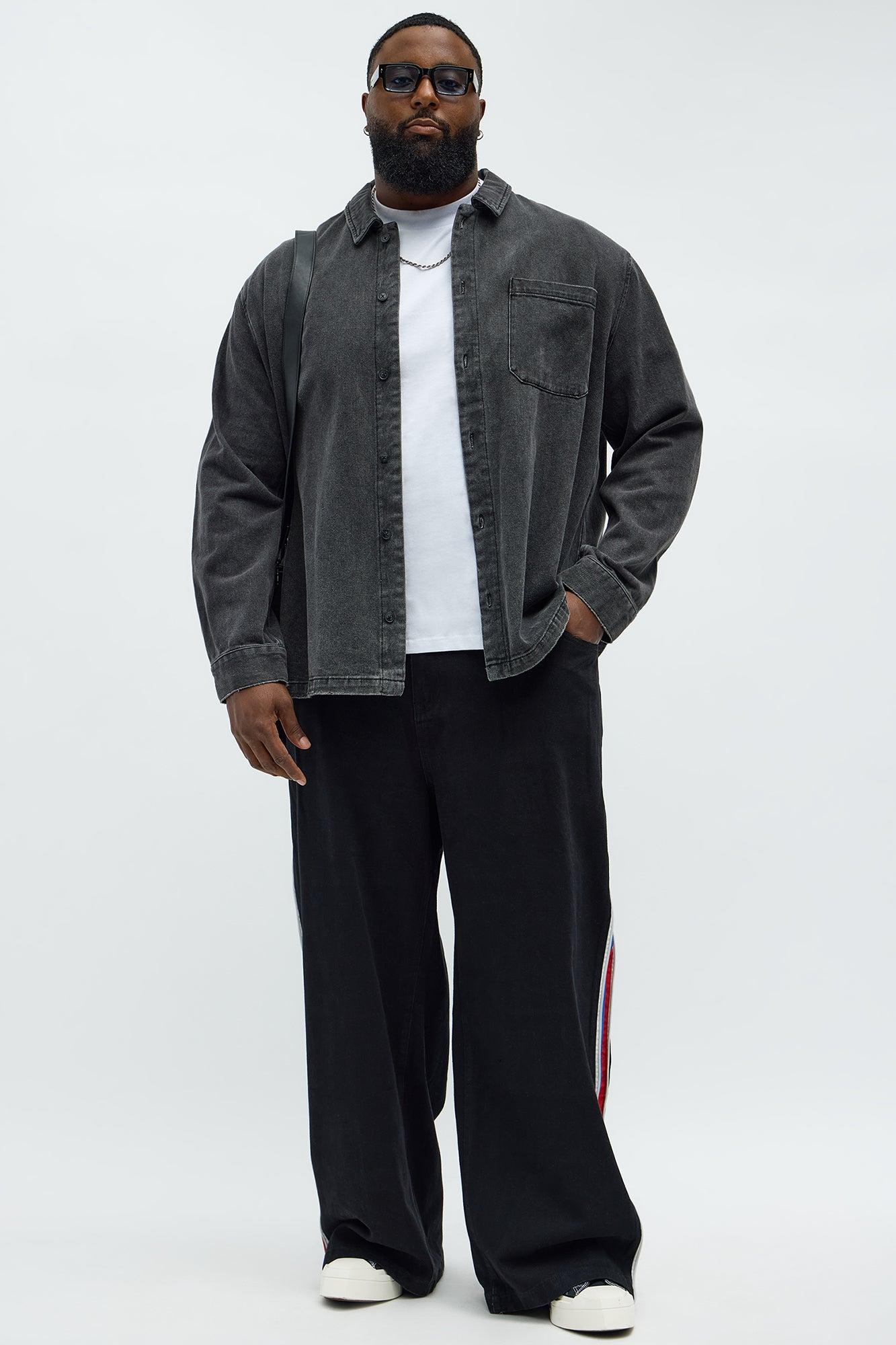 Baggy Side Stripe Zip Hit Jeans - Black Male Product Image