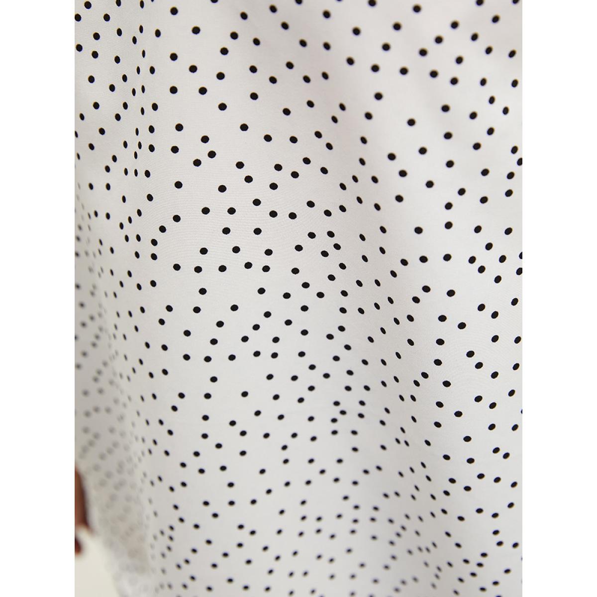 Plus Size White Polka Dot Shirred Mock Neck Cap Sleeve Blouse Women Elegant Cap Sleeve Mock Neck Everyday Blouses BloomChic 22-24/3X Product Image