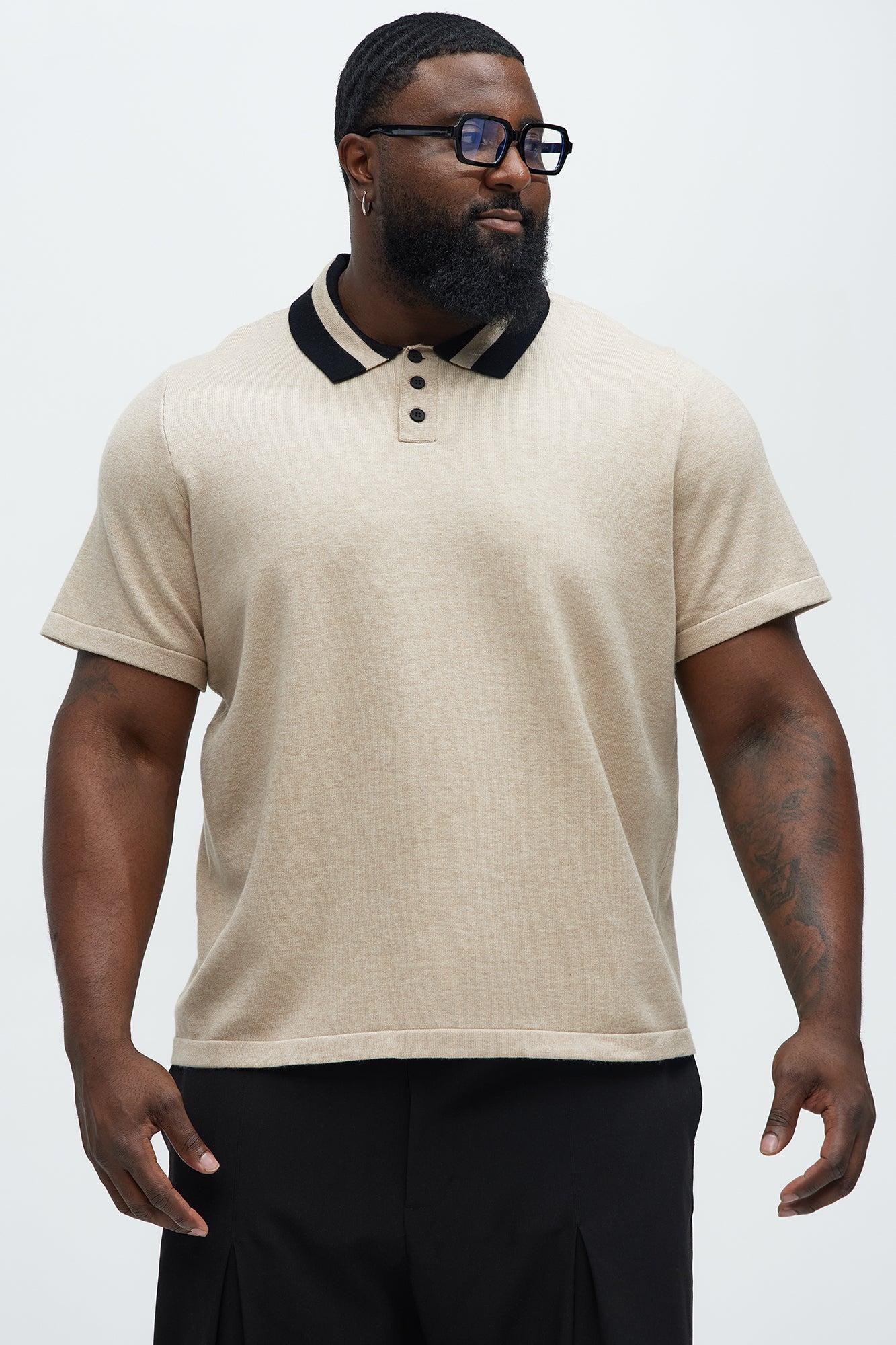 Contrast Collar Knit Polo - Tan Product Image