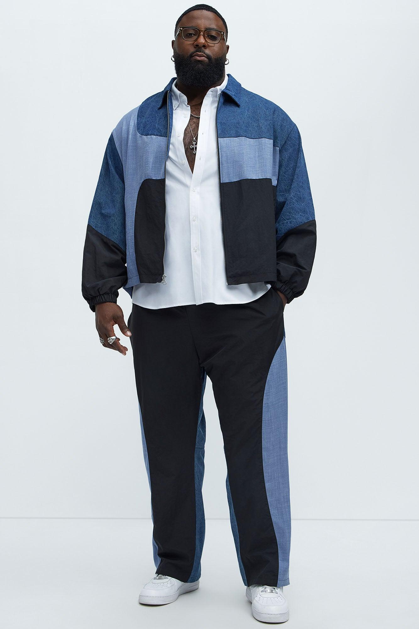 Color Block And Denim Track Jacket - Blue/combo Product Image