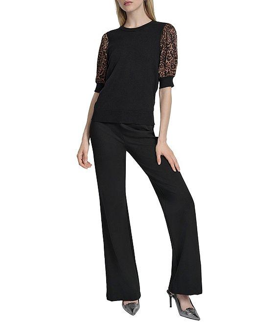 DKNY by Donna Karan Mix Media Cheetah Puff Sleeve Top Product Image