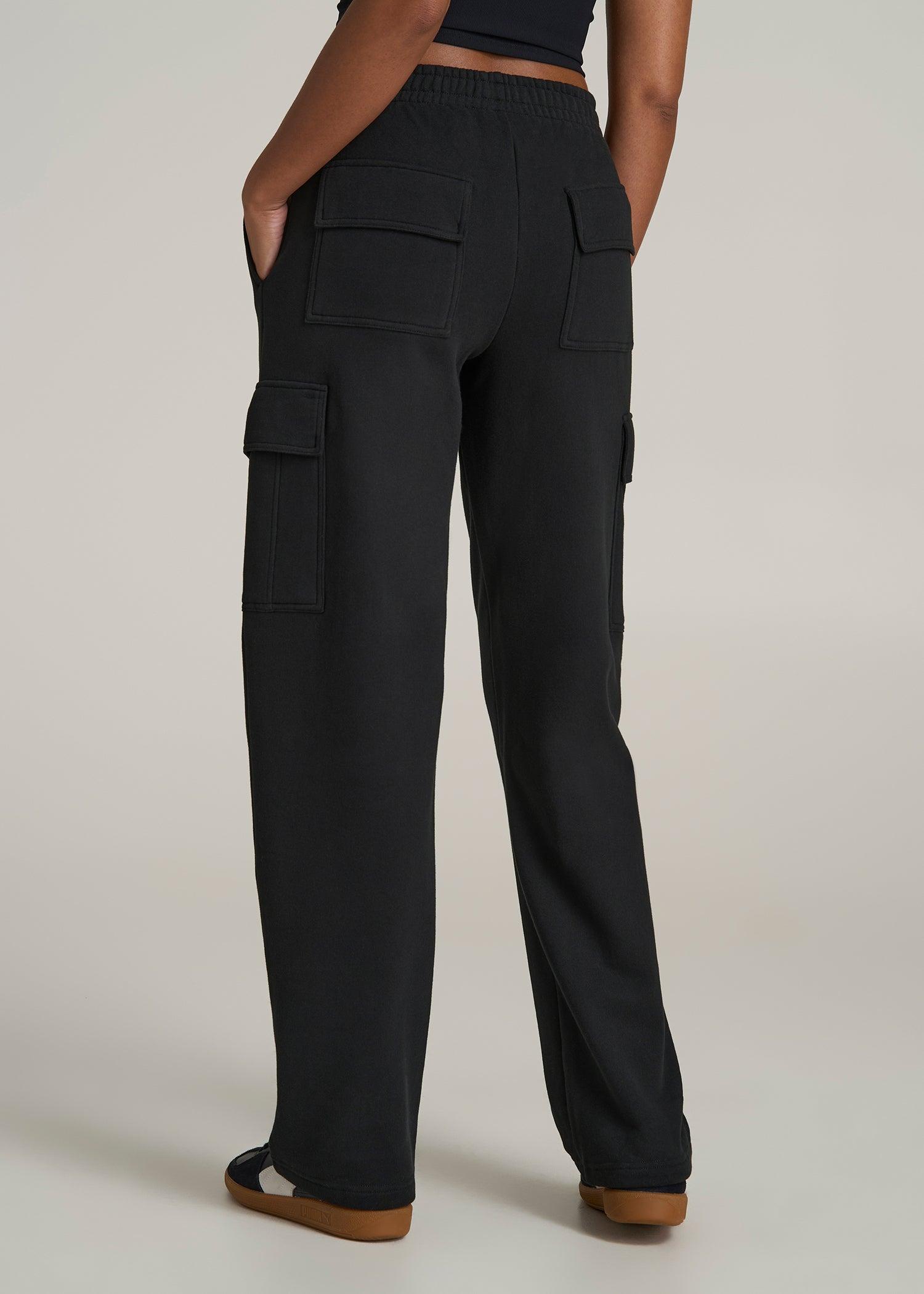 Mid Rise Cargo Fleece Sweatpants for Tall Women in Black Product Image