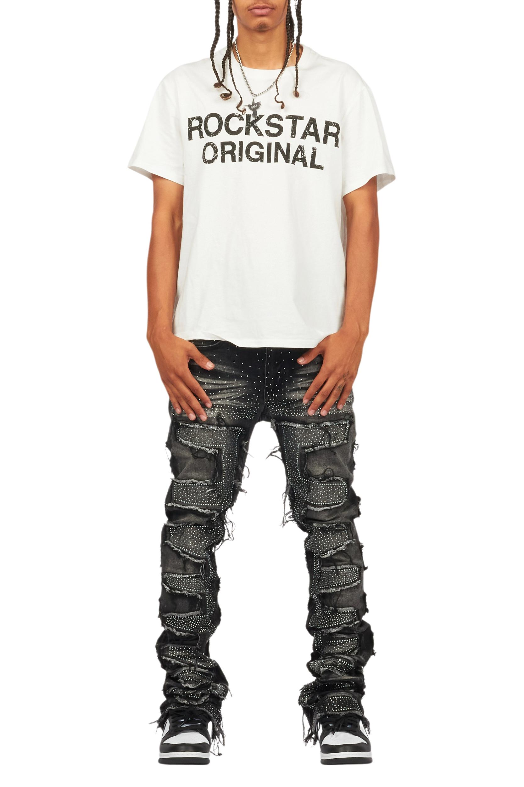 Shake Dark Grey Rhinestone Stacked Flare Jean Male Product Image