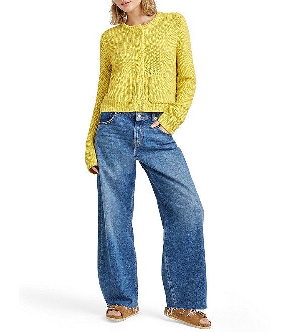 Splendid Andrea Knit Round Neck Long Sleeve Cropped Button Front Cardigan Product Image