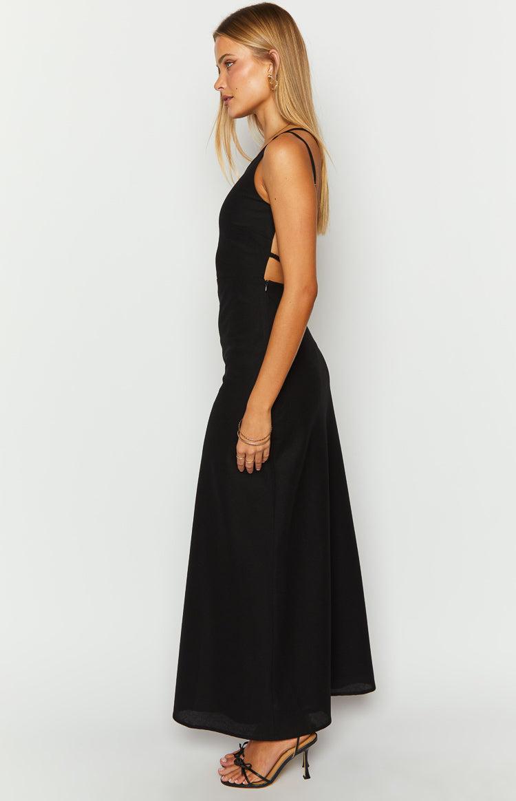 Pluto Black Linen Blend Maxi Dress Product Image