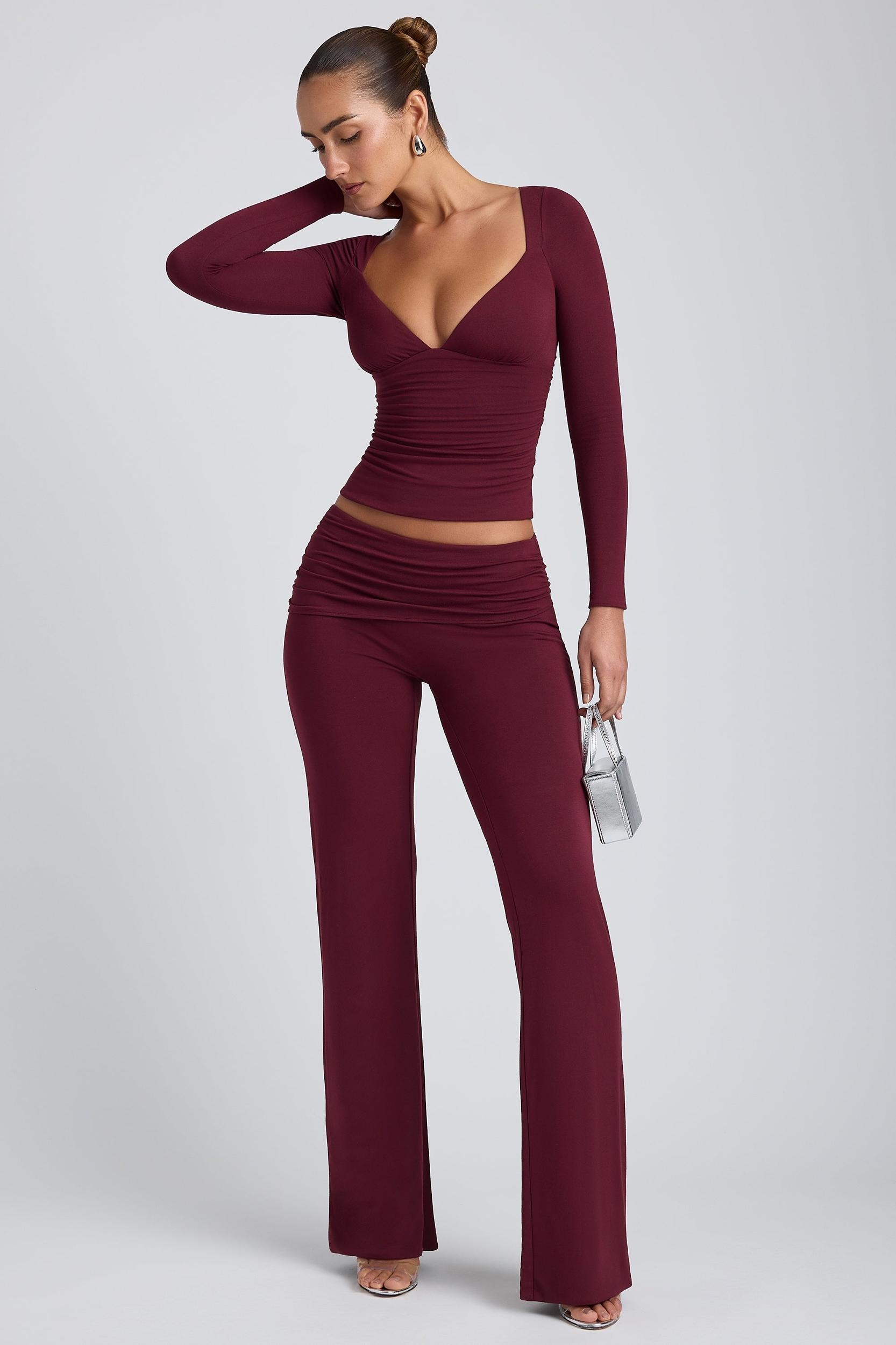 Modal Mid-Rise Straight-Leg Trousers in Plum Product Image