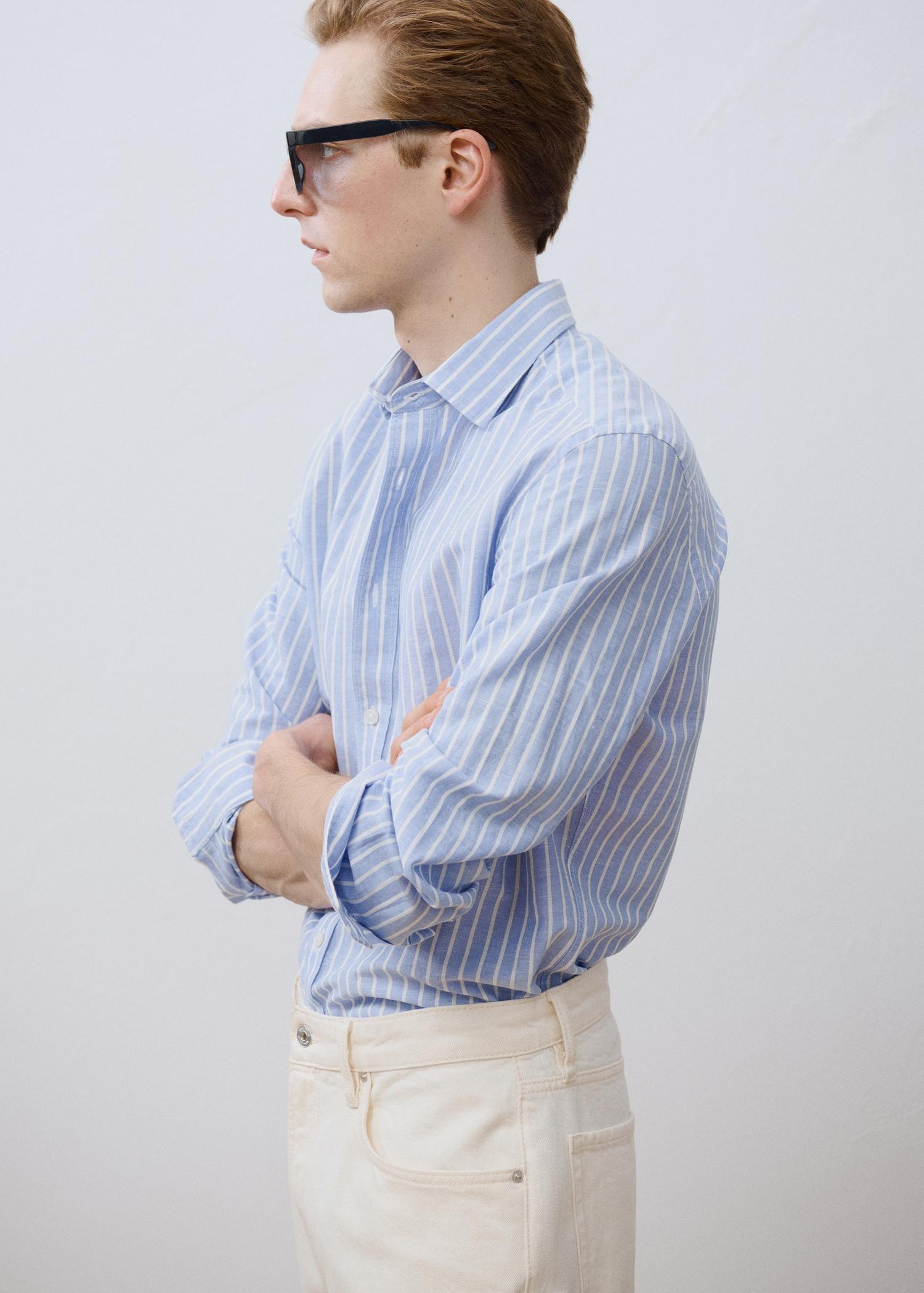 Striped cotton linen shirt - Men | MANGO USA Product Image