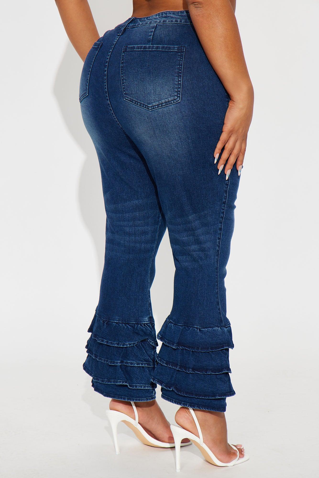 Gloria Ruffled Denim Capri Jeans - Dark Wash Female Product Image